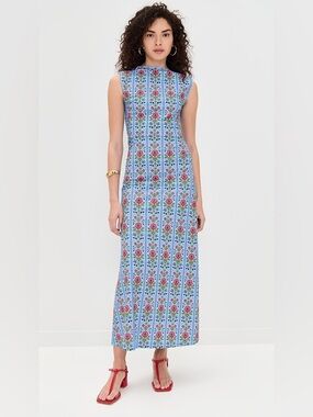 hill house margot dress blue floral block stripe | Dresses | Hill House Square neckline Size:Medium (81cm)/ Regular Tuxedo Separates Sabrina Lace Hem Mini line dresses often seen